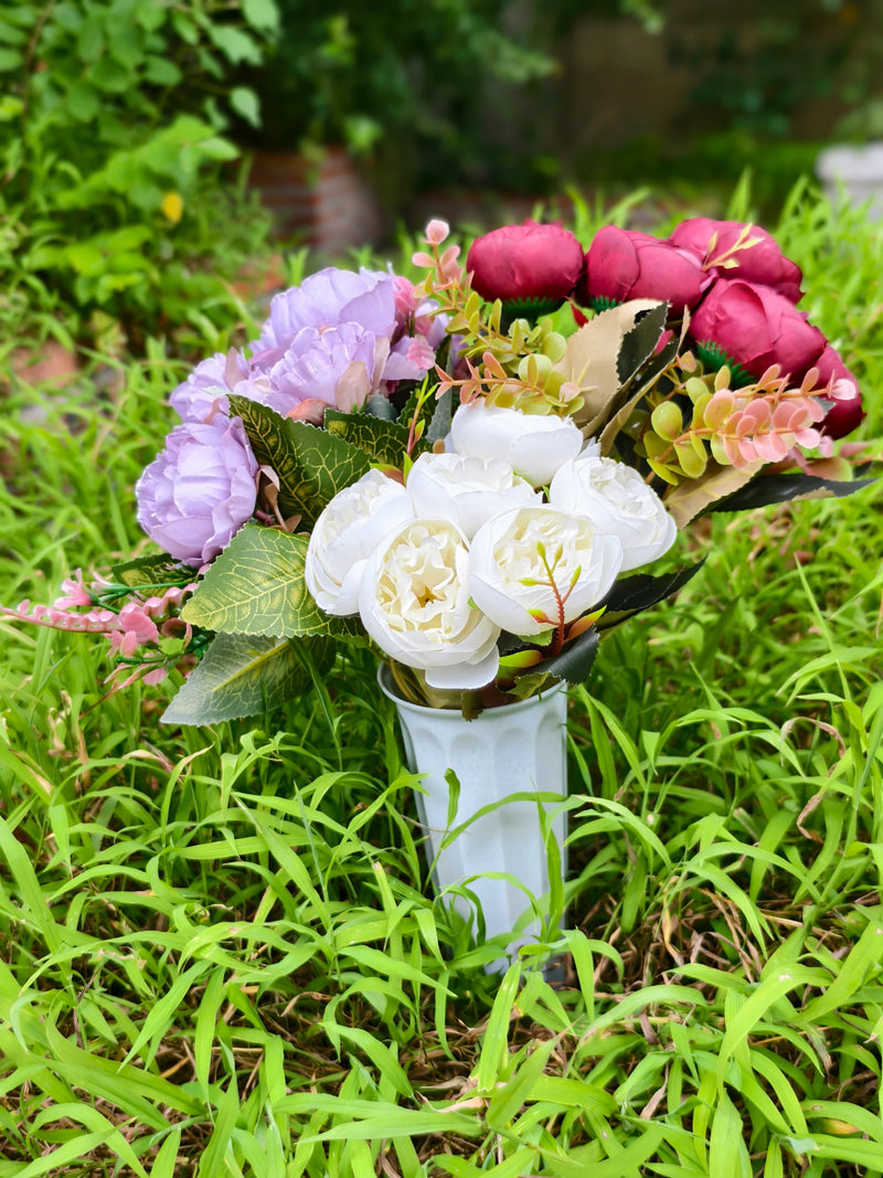 16" Real-Touch Artificial Cemetery Flowers with Ground Stake, Lifelike Silk Blooms for Grave Decor, Home Arrangements, Wedding & Event Displays