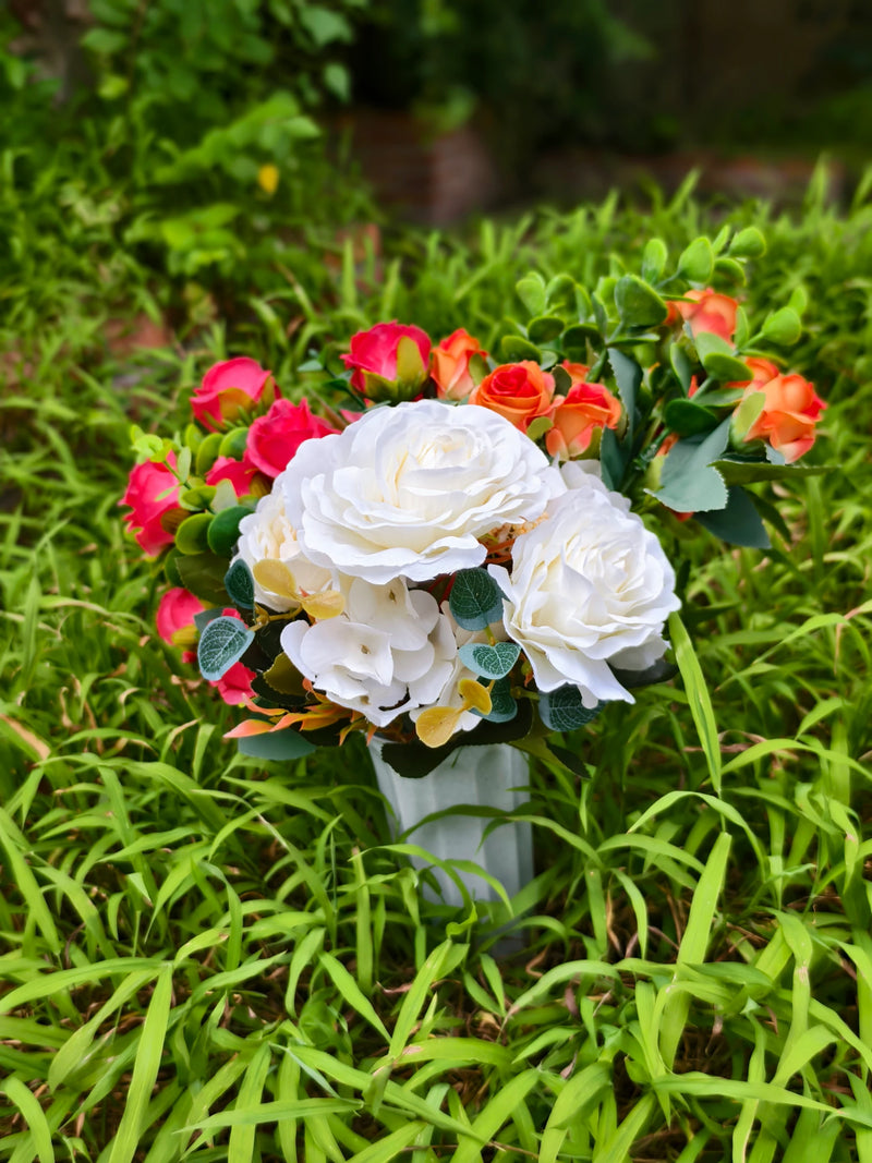 16" Real-Touch Artificial Cemetery Flowers with Ground Stake, Lifelike Silk Blooms for Grave Decor, Home Arrangements, Wedding & Event Displays
