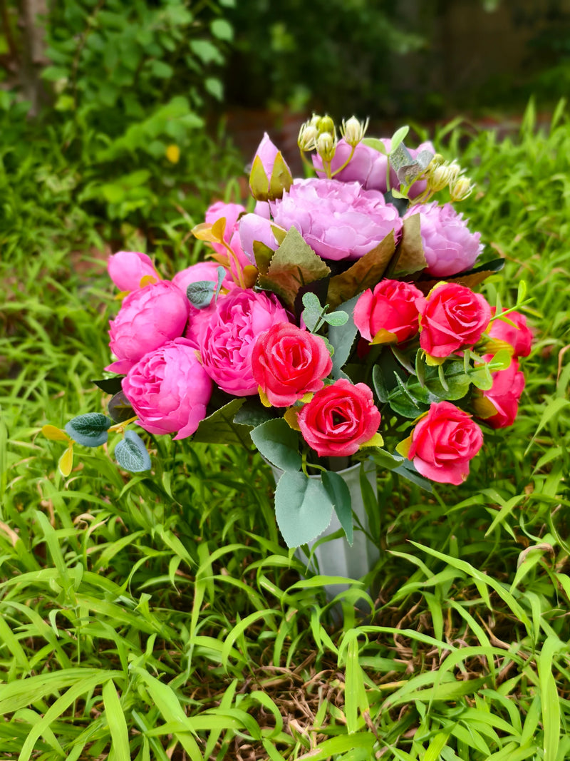16" Real-Touch Artificial Cemetery Flowers with Ground Stake, Lifelike Silk Blooms for Grave Decor, Home Arrangements, Wedding & Event Displays