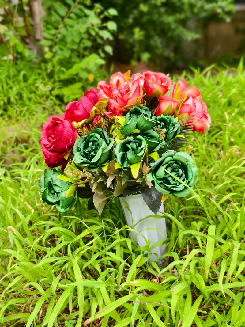 16" Real-Touch Artificial Cemetery Flowers with Ground Stake, Lifelike Silk Blooms for Grave Decor, Home Arrangements, Wedding & Event Displays