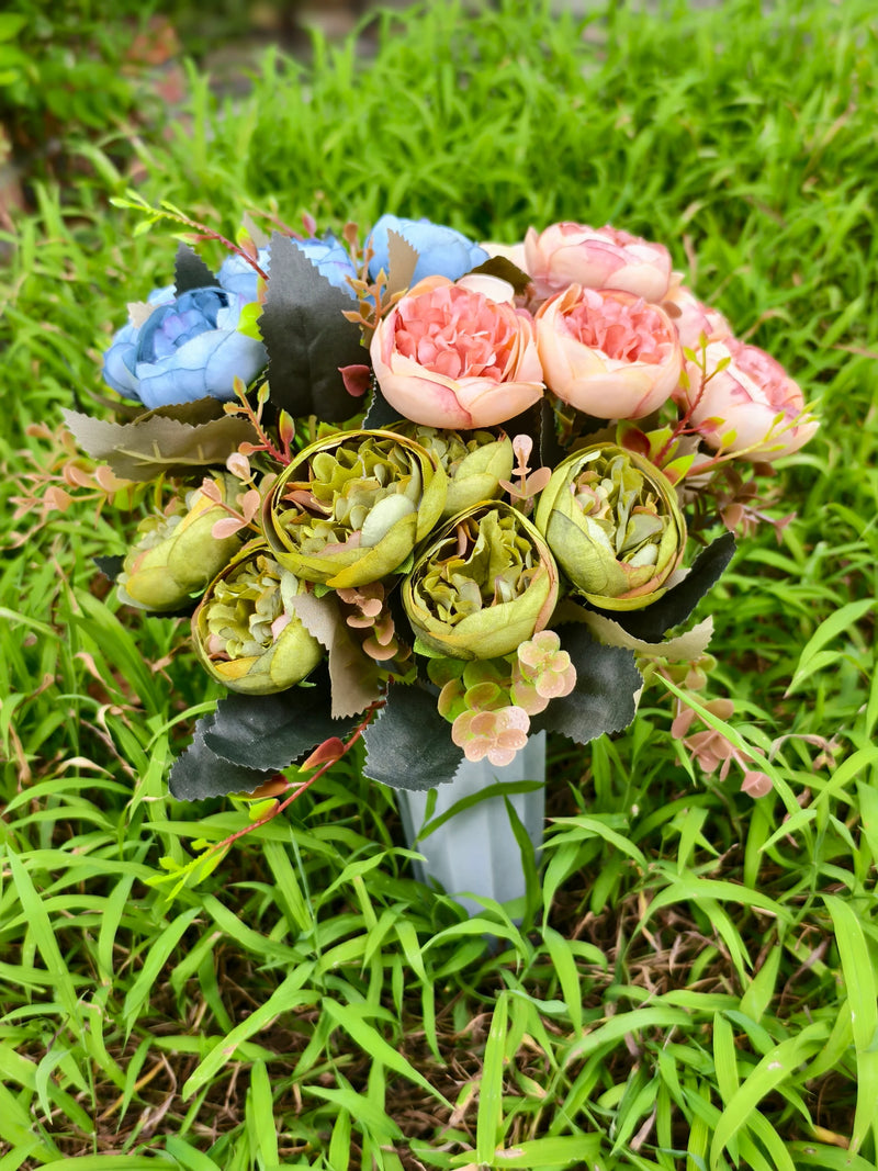 16" Real-Touch Artificial Cemetery Flowers with Ground Stake, Lifelike Silk Blooms for Grave Decor, Home Arrangements, Wedding & Event Displays