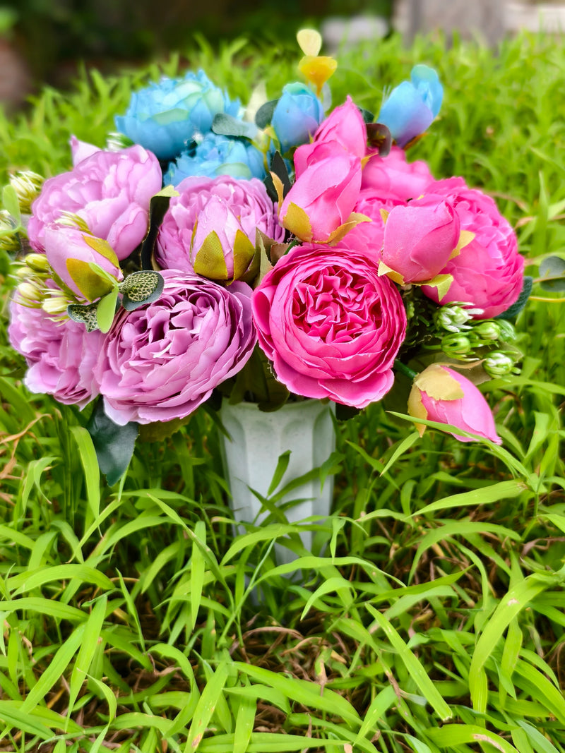 16" Real-Touch Artificial Cemetery Flowers with Ground Stake, Lifelike Silk Blooms for Grave Decor, Home Arrangements, Wedding & Event Displays