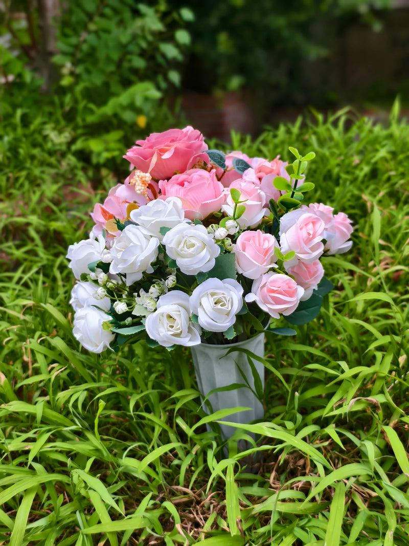 16" Real-Touch Artificial Cemetery Flowers with Ground Stake, Lifelike Silk Blooms for Grave Decor, Home Arrangements, Wedding & Event Displays