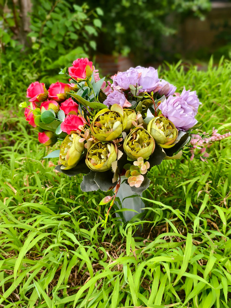 16" Real-Touch Artificial Cemetery Flowers with Ground Stake, Lifelike Silk Blooms for Grave Decor, Home Arrangements, Wedding & Event Displays