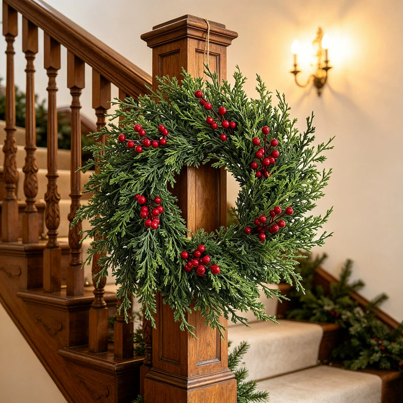 Christmas Wreath with Fir Tips and Berries, 22" Indoor/Outdoor Holiday Decor, Real-Touch Faux Greenery for Home, Events, and Gifting