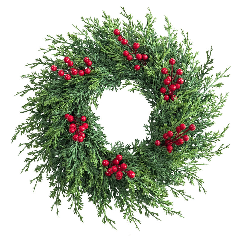 Christmas Wreath with Fir Tips and Berries, 22" Indoor/Outdoor Holiday Decor, Real-Touch Faux Greenery for Home, Events, and Gifting