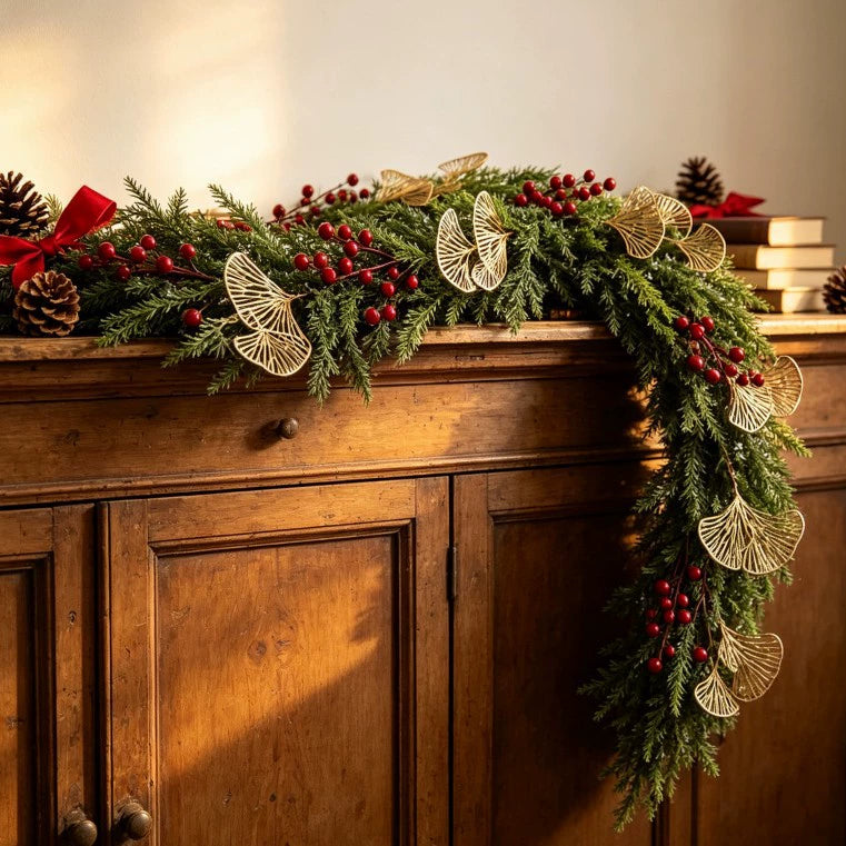 Artificial Christmas Pine and Berry Garland, 71" Real-Touch Faux Greenery, Perfect for Holiday Decor, Home Styling, and Events