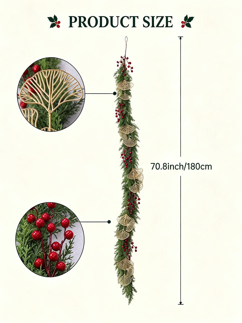 Artificial Christmas Pine and Berry Garland, 71" Real-Touch Faux Greenery, Perfect for Holiday Decor, Home Styling, and Events