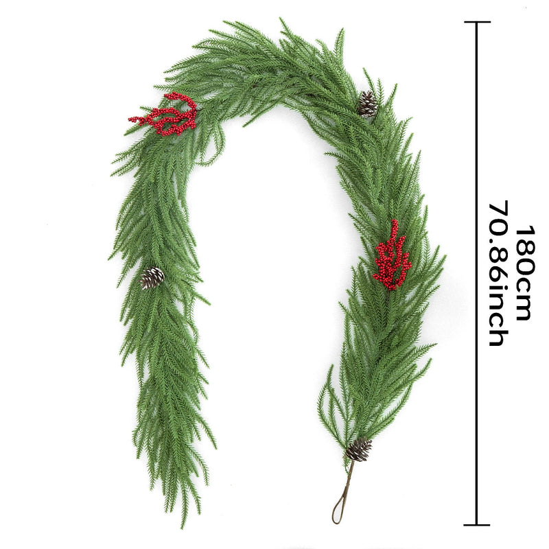 71" Realistic Pinecone & Berry Vine Garland, Christmas Decor for Staircase, Table, Mantel, Holiday & Wedding Arrangements