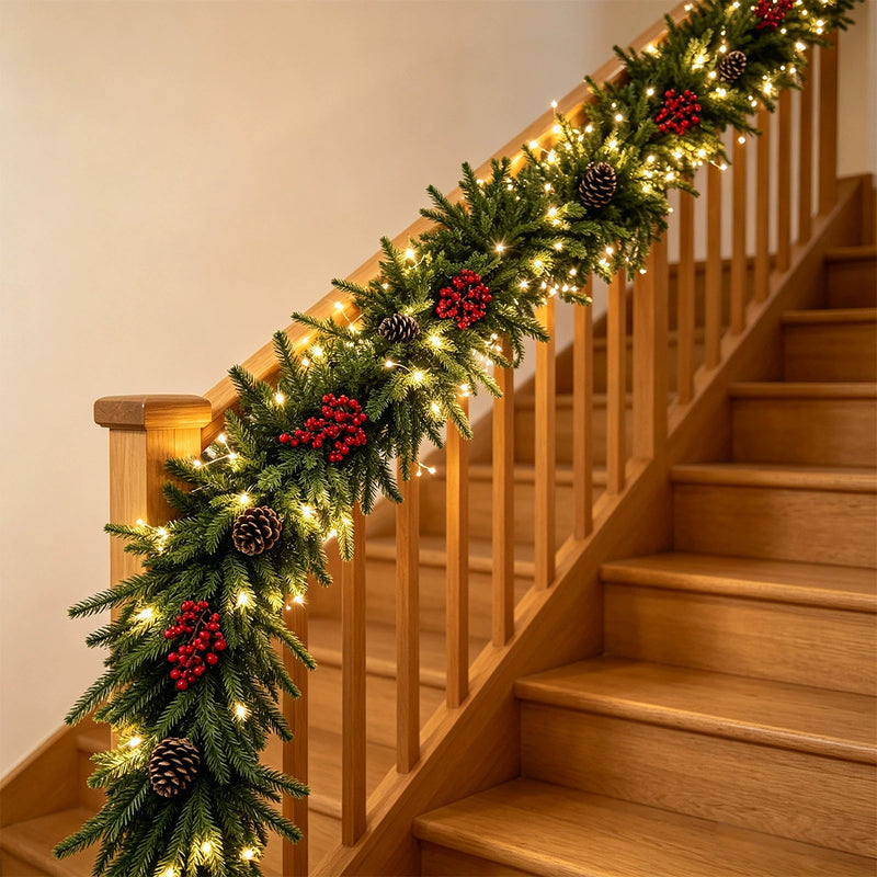 71" Realistic Pinecone & Berry Vine Garland, Christmas Decor for Staircase, Table, Mantel, Holiday & Wedding Arrangements