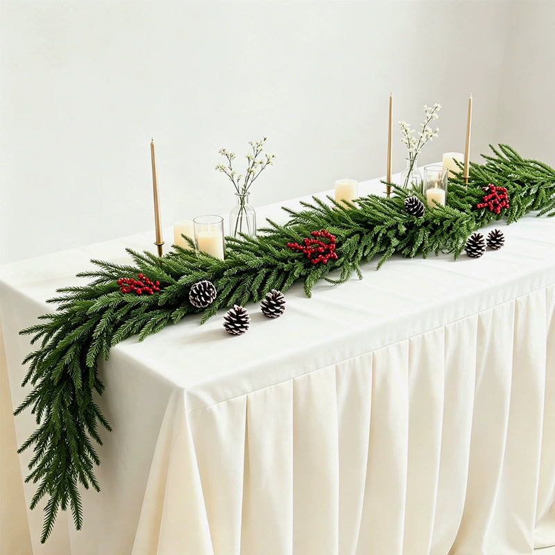 71" Realistic Pinecone & Berry Vine Garland, Christmas Decor for Staircase, Table, Mantel, Holiday & Wedding Arrangements
