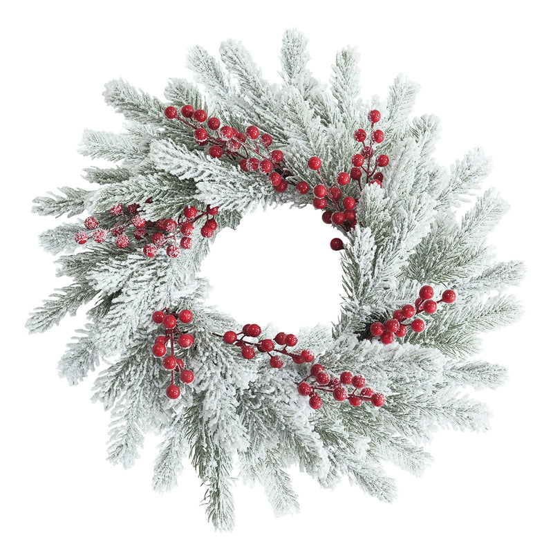 Snow-Dusted Faux Pine & Berry Wreath, 22" Diameter, Real-Touch Evergreen for Holiday Decor, Wedding & Event Styling, Home or Outdoor Use