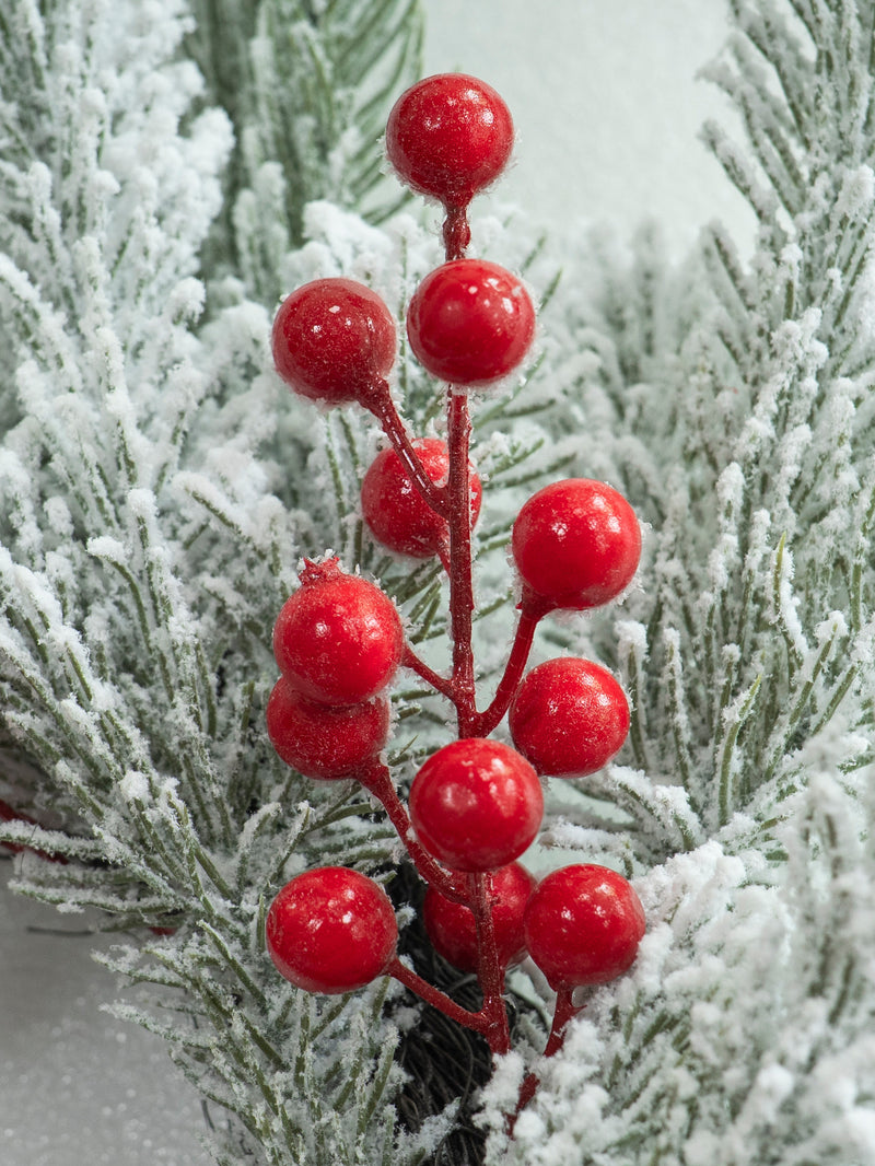 Snow-Dusted Faux Pine & Berry Wreath, 22" Diameter, Real-Touch Evergreen for Holiday Decor, Wedding & Event Styling, Home or Outdoor Use