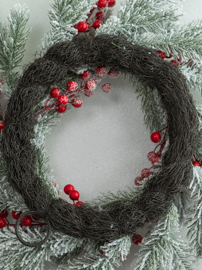 Snow-Dusted Faux Pine & Berry Wreath, 22" Diameter, Real-Touch Evergreen for Holiday Decor, Wedding & Event Styling, Home or Outdoor Use