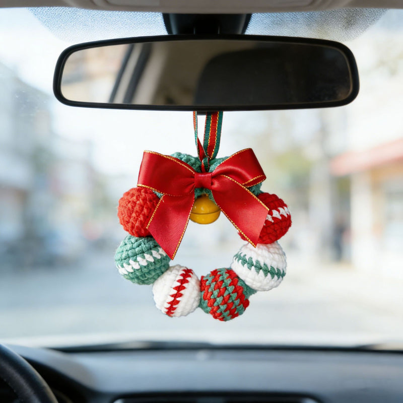 Christmas Pompom Wreath Keychain, 4" Faux Wool Decor - Holiday Car Ornament, DIY Gift, Home & Boutique Display