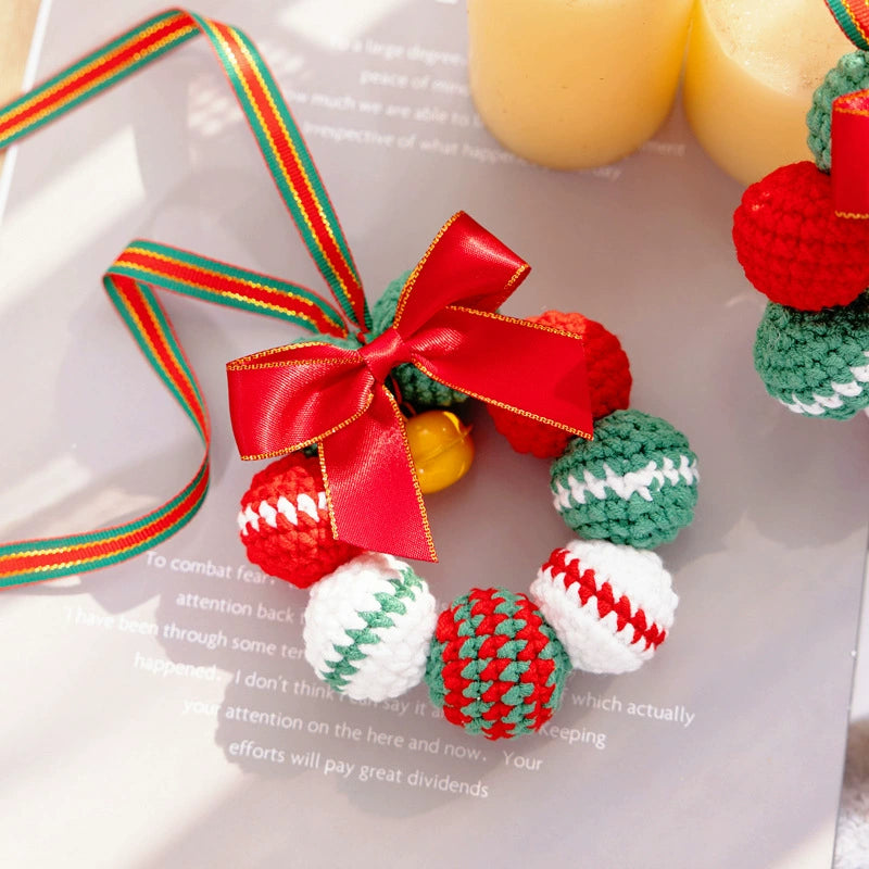 Christmas Pompom Wreath Keychain, 4" Faux Wool Decor - Holiday Car Ornament, DIY Gift, Home & Boutique Display
