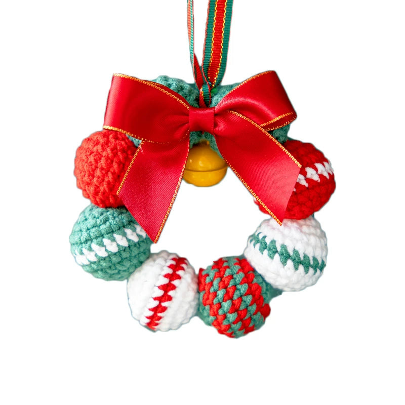 Christmas Pompom Wreath Keychain, 4" Faux Wool Decor - Holiday Car Ornament, DIY Gift, Home & Boutique Display
