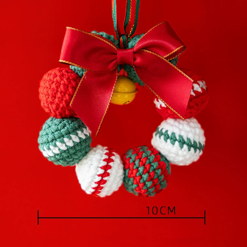 Christmas Pompom Wreath Keychain, 4" Faux Wool Decor - Holiday Car Ornament, DIY Gift, Home & Boutique Display