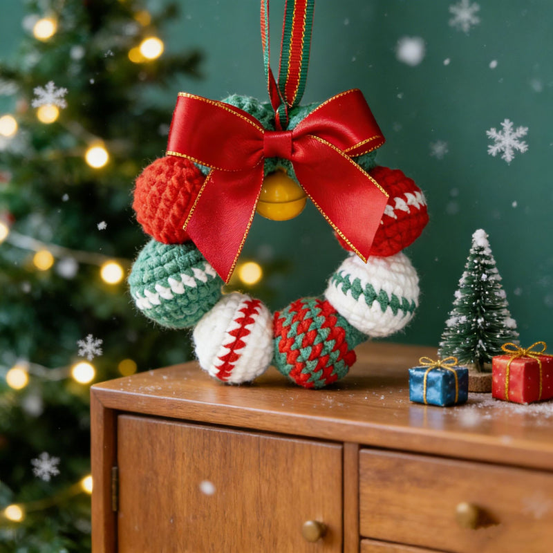 Christmas Pompom Wreath Keychain, 4" Faux Wool Decor - Holiday Car Ornament, DIY Gift, Home & Boutique Display