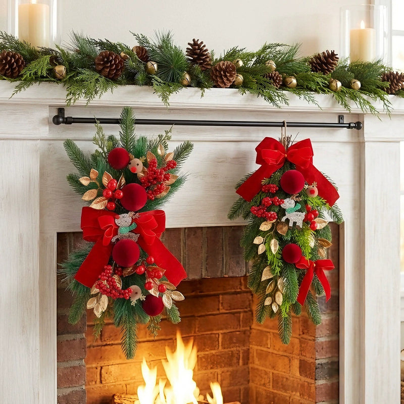 Velvet Red Reindeer Christmas Swag Garland,  Realistic Holiday Decor for Doors, Fireplace, Hotels & Bulk Event Styling