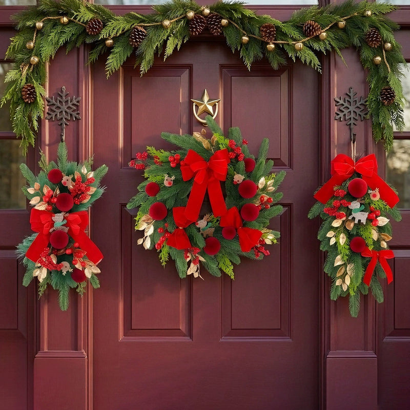 Velvet Red Reindeer Christmas Swag Garland,  Realistic Holiday Decor for Doors, Fireplace, Hotels & Bulk Event Styling
