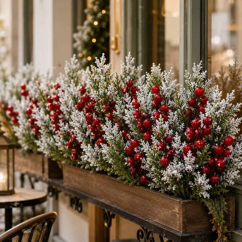 Realistic Artificial Pine Sprigs with Red Berries, 15" Christmas Holiday Decor - Bulk or Single Stems for Home, Wedding, Floral Arrangements