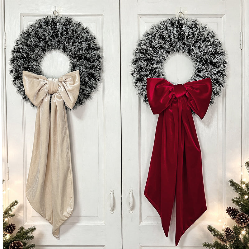 Christmas Velvet Ribbon Garland, 6.5ft Long Floral Bow Decor for Holiday Wreaths, Tree Toppers & Party Decorations, Indoor/Outdoor Use
