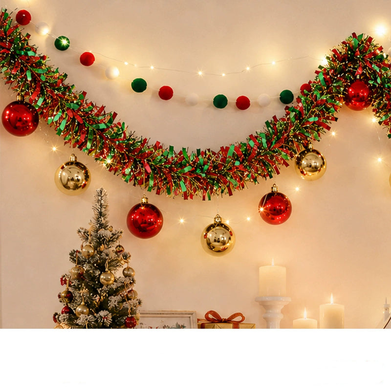 2m (6.5ft) Christmas Garland with Lights, Felt Trees & Pom Poms - Holiday Decor for Home, Parties, Store Displays