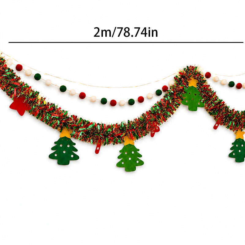2m (6.5ft) Christmas Garland with Lights, Felt Trees & Pom Poms - Holiday Decor for Home, Parties, Store Displays
