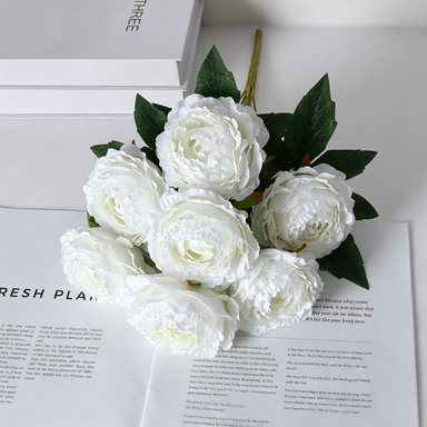 Peony Stems, 7 Blooms per Stem (3.5" Wide), 19" Long - Luxe Faux Flowers for Weddings, Home Decor & Floral Arrangements