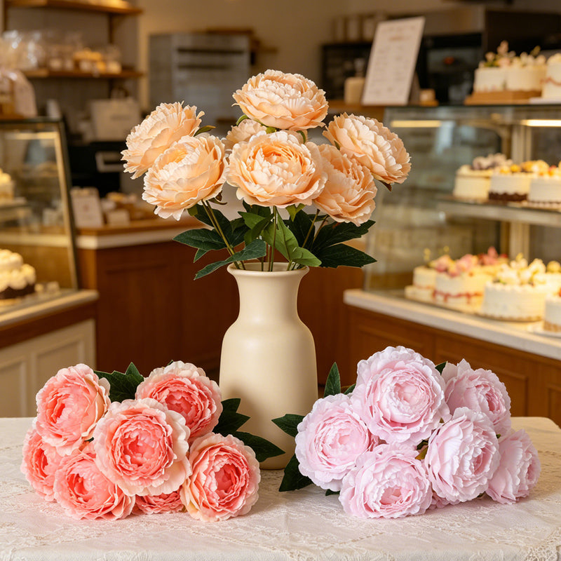 Peony Stems, 7 Blooms per Stem (3.5" Wide), 19" Long - Luxe Faux Flowers for Weddings, Home Decor & Floral Arrangements