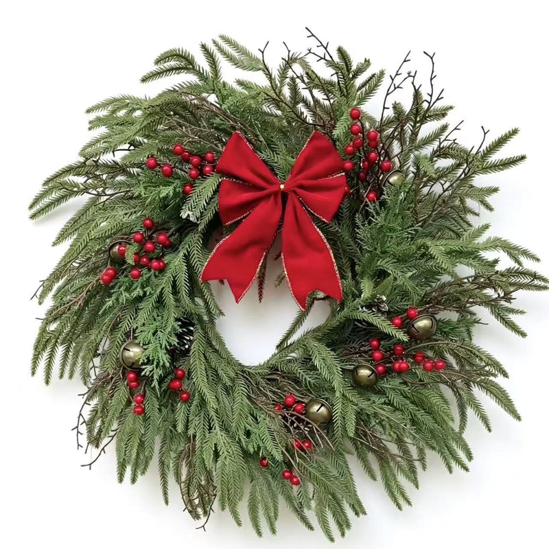 Lifelike Artificial Pine Needle & Pinecone Wreath with Red Berries, Christmas Holiday Decor for Home, Wedding, Store Displays
