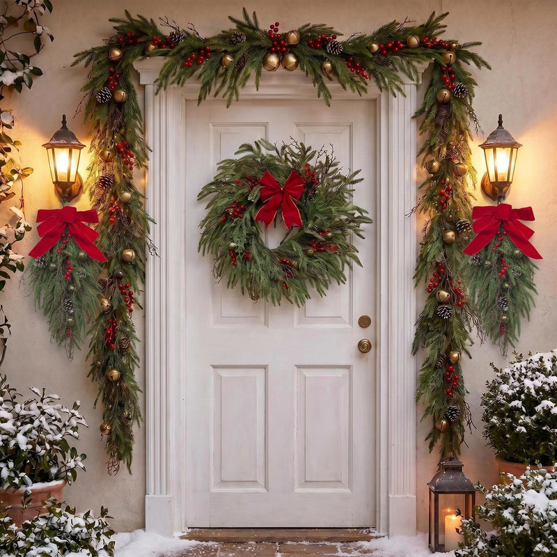 Lifelike Artificial Pine Needle & Pinecone Wreath with Red Berries, Christmas Holiday Decor for Home, Wedding, Store Displays