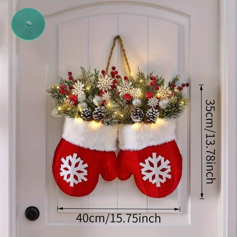 LED Glitter Christmas Glove Wreath, 16" Realistic Holiday Decor for Home, Wedding & Event Styling, Bulk & Single Order Options