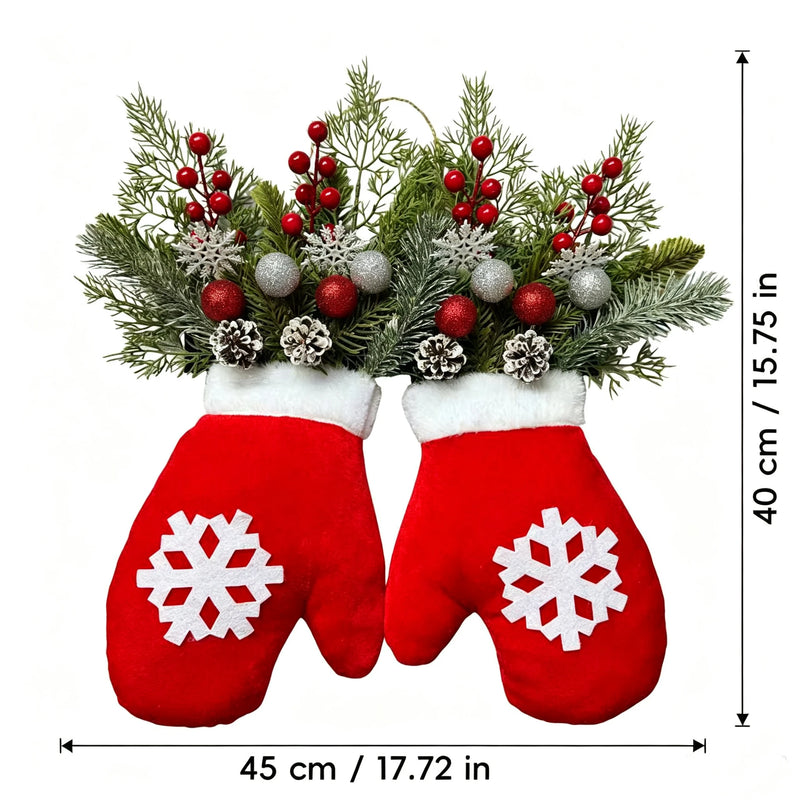 LED Glitter Christmas Glove Wreath, 16" Realistic Holiday Decor for Home, Wedding & Event Styling, Bulk & Single Order Options