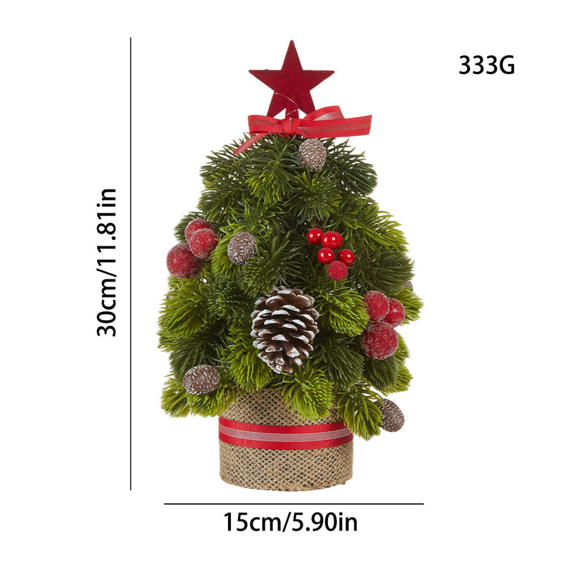 12" Realistic Pinecone & Berry Christmas Tree Decor with Burlap Base,  - Holiday Tabletop Centerpiece, Wedding & Event Decor