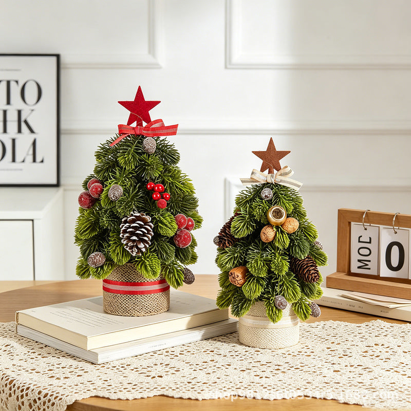 12" Realistic Pinecone & Berry Christmas Tree Decor with Burlap Base,  - Holiday Tabletop Centerpiece, Wedding & Event Decor