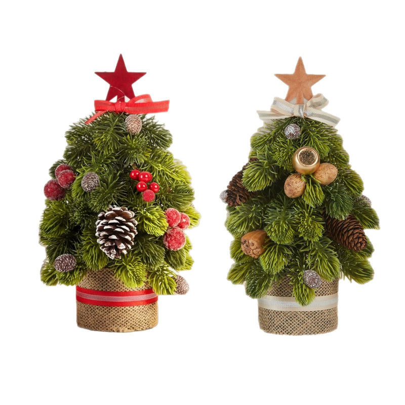 12" Realistic Pinecone & Berry Christmas Tree Decor with Burlap Base,  - Holiday Tabletop Centerpiece, Wedding & Event Decor