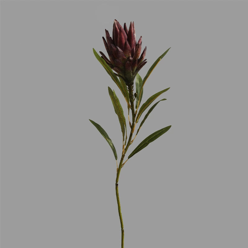 Faux Protea Flower Stem, 25" Long with 4.5" Bloom - Burgundy & Pink Artificial Protea for Vases, Wedding Centerpieces, Home Decor