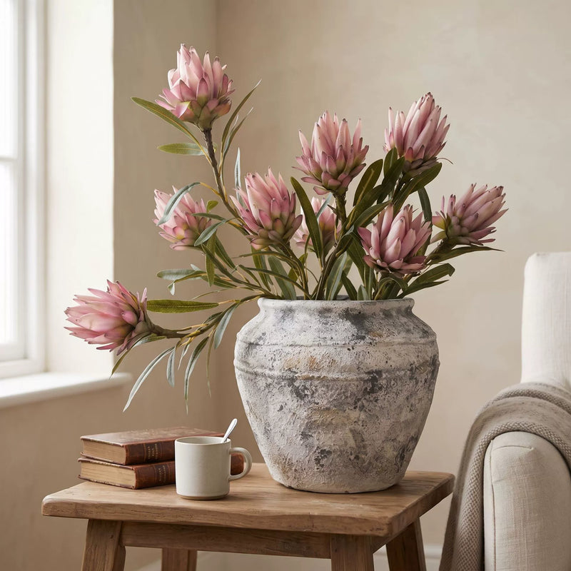 Faux Protea Flower Stem, 25" Long with 4.5" Bloom - Burgundy & Pink Artificial Protea for Vases, Wedding Centerpieces, Home Decor