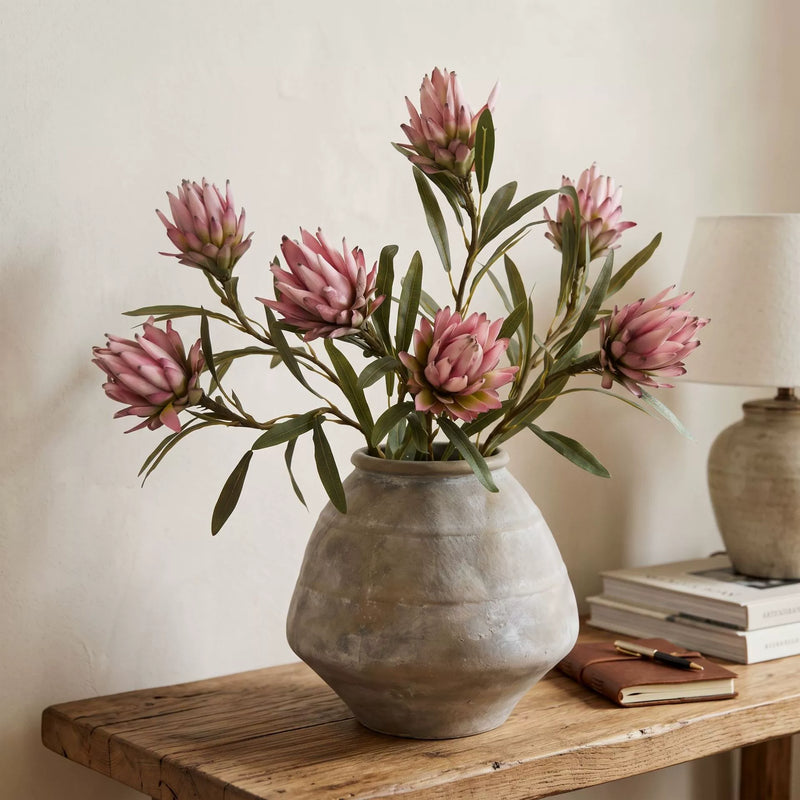Faux Protea Flower Stem, 25" Long with 4.5" Bloom - Burgundy & Pink Artificial Protea for Vases, Wedding Centerpieces, Home Decor