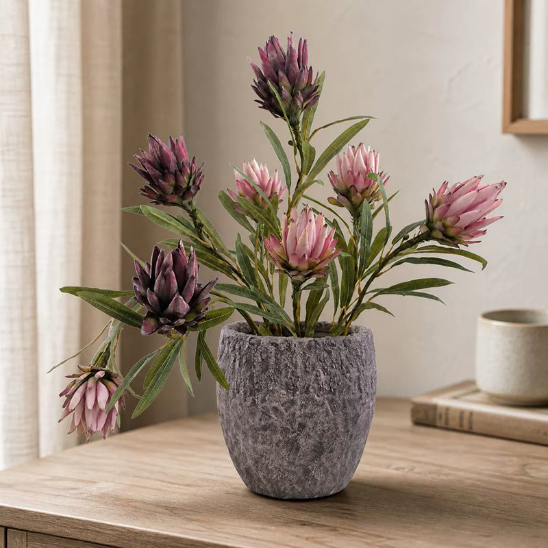 Faux Protea Flower Stem, 25" Long with 4.5" Bloom - Burgundy & Pink Artificial Protea for Vases, Wedding Centerpieces, Home Decor
