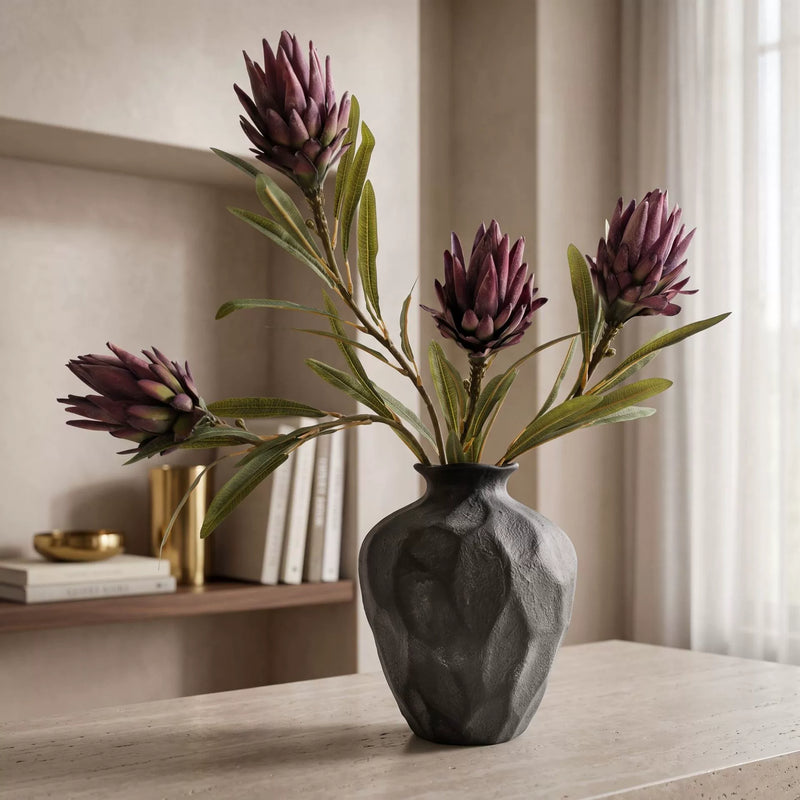 Faux Protea Flower Stem, 25" Long with 4.5" Bloom - Burgundy & Pink Artificial Protea for Vases, Wedding Centerpieces, Home Decor