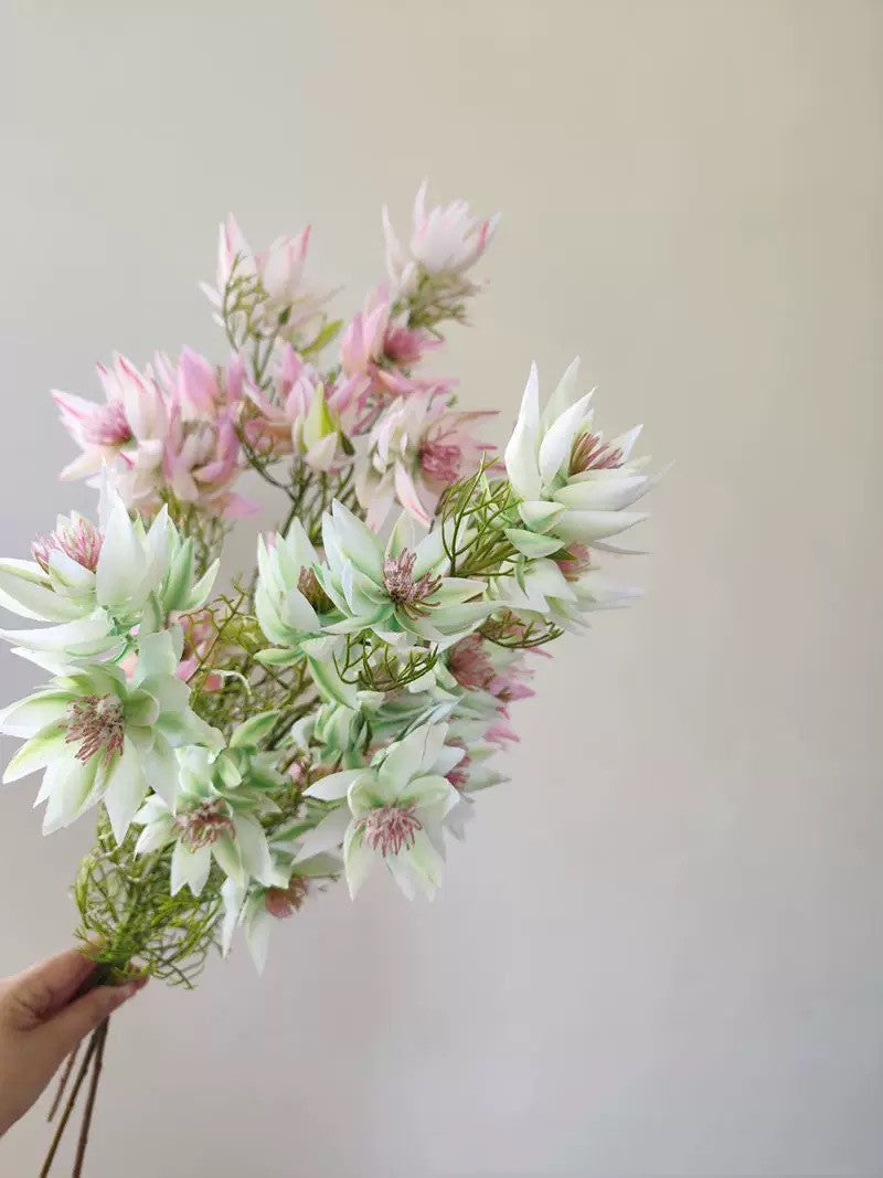 Artificial Snowflake Flowers, 27" Real-Stems with 6 Blooms, Bendable Stems for Vases & Arrangements, Home Decor, Wedding & Event Florals (Purple, Mint, Emerald, Blush, Fuchsia)
