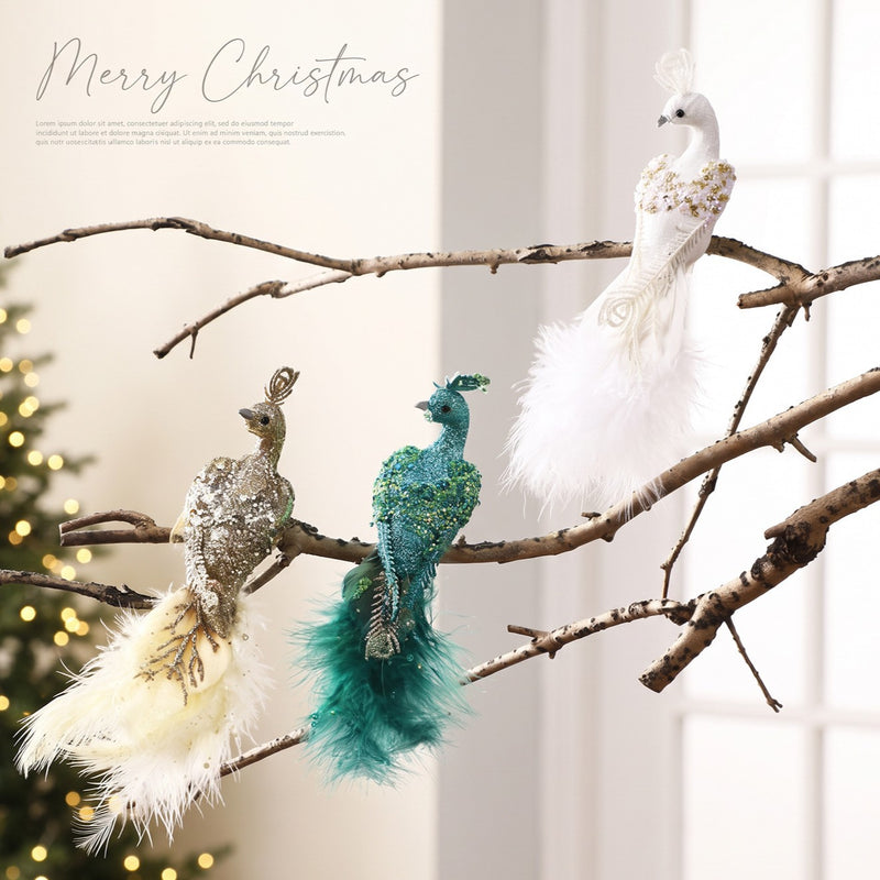 Realistic Peacock Decor, 9" Long Foam Peacock Ornament, Christmas Tree Decor, Wedding Centerpiece, Home Accent