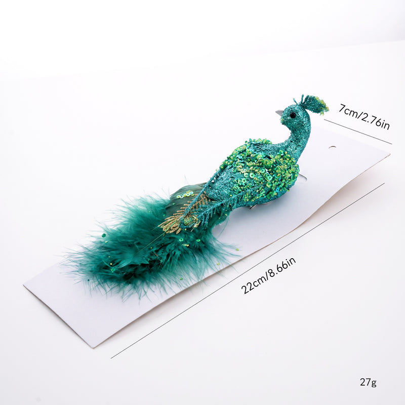 Realistic Peacock Decor, 9" Long Foam Peacock Ornament, Christmas Tree Decor, Wedding Centerpiece, Home Accent