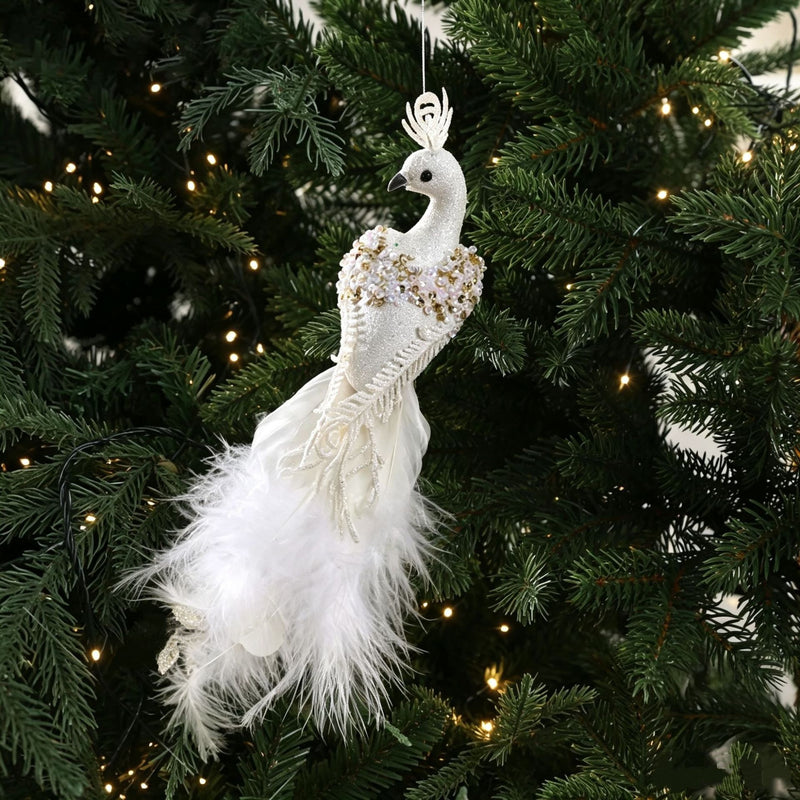 Realistic Peacock Decor, 9" Long Foam Peacock Ornament, Christmas Tree Decor, Wedding Centerpiece, Home Accent
