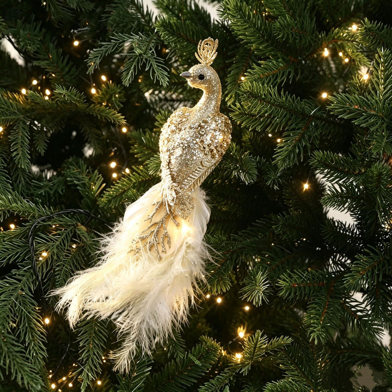 Realistic Peacock Decor, 9" Long Foam Peacock Ornament, Christmas Tree Decor, Wedding Centerpiece, Home Accent