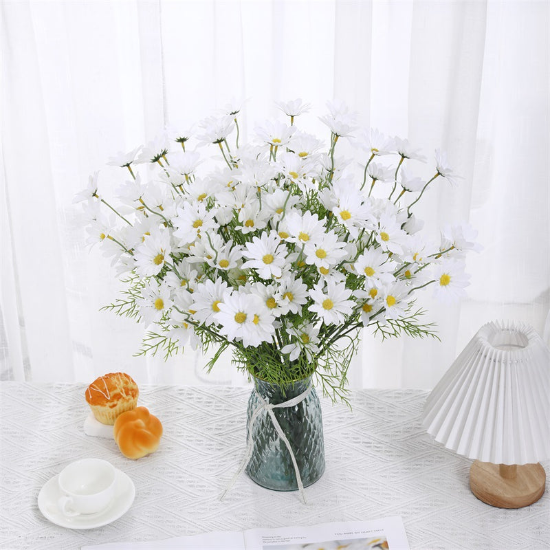 Realistic Silk Daisy Artificial Flowers, 20" Long Stems with 5 Blooms Each, 5 Stems per Bundle - Home Decor, Wedding Centerpieces, Floral Arrangements