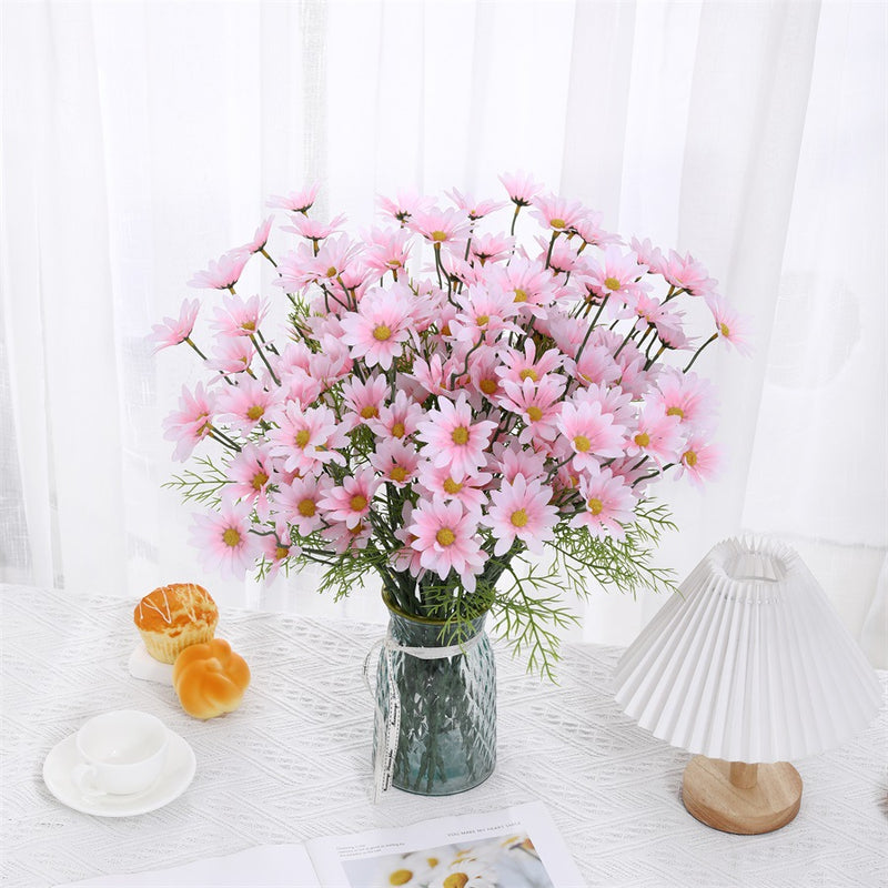 Realistic Silk Daisy Artificial Flowers, 20" Long Stems with 5 Blooms Each, 5 Stems per Bundle - Home Decor, Wedding Centerpieces, Floral Arrangements